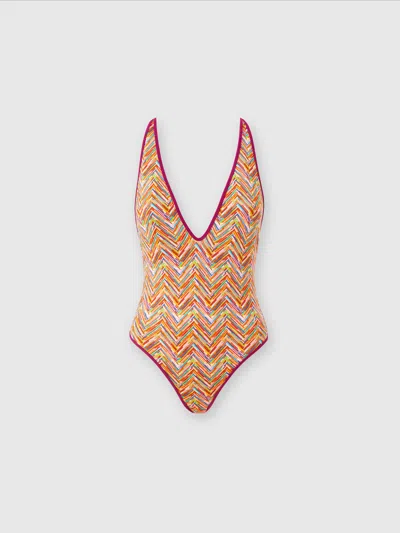 Missoni Reversible One-piece Swimsuit With Print And V-neck In Multicoloured