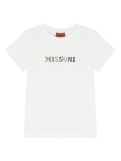 Missoni Kids' Rhinestone-embellished T-shirt In White