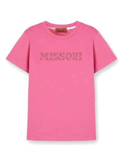 Missoni Kids' Rhinestone Logo T-shirt In Pink