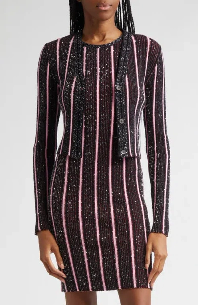 Missoni Rib Sequin Embellished Crop Cardigan In Red And Black