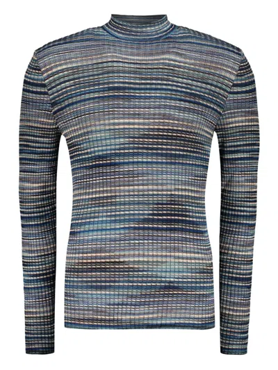 Missoni Ribbed Wool Turtleneck Sweater In Blue