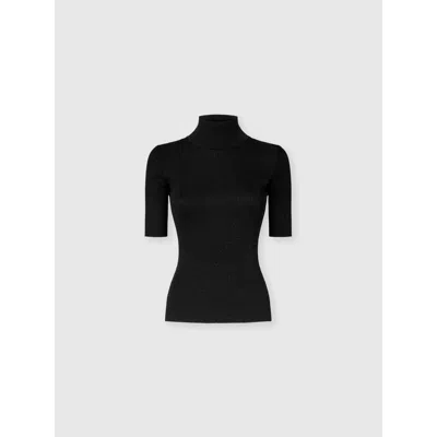 Missoni Ribbed Knit Top With High Neck And Short Sleeves In Black