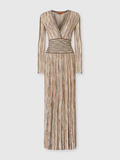 Missoni Ribbed Mixed Viscose Midi Dress With Sequins In Brown