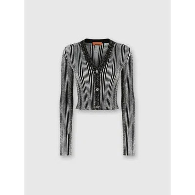 Missoni Ribbed Ribbed Crop Cardigan With Sequins In Black,white