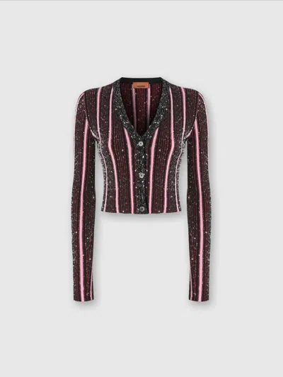 Missoni Ribbed Ribbed Crop Cardigan With Sequins In Red,black