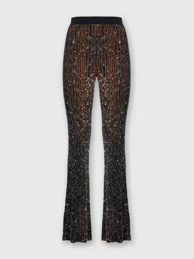 Missoni Ribbed Stretch Flared Trousers With Sequins In Black,brown