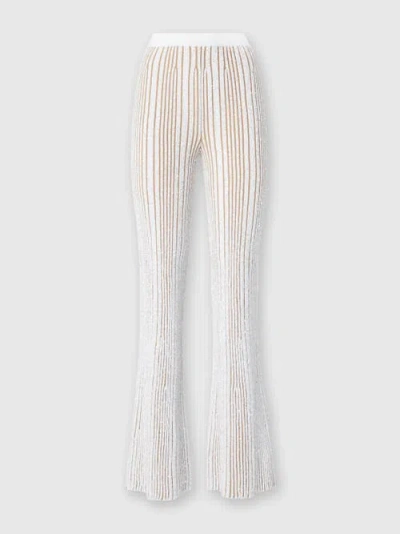 Missoni Ribbed Stretch Flared Trousers With Sequins In White & Beige
