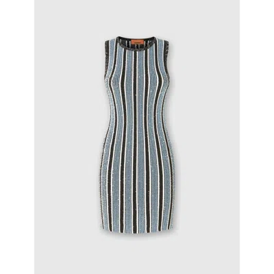 Missoni Ribbed Striped Mini-dress With Sequins In Black,light Blue