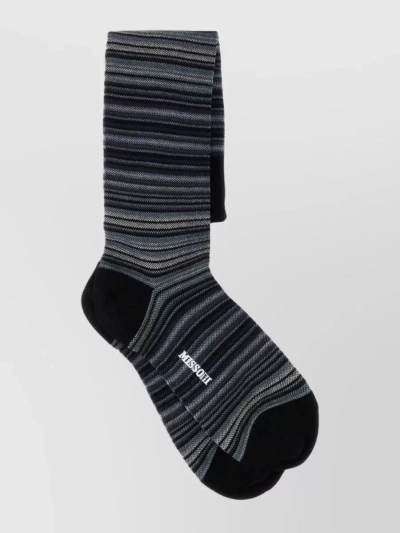 Missoni Ribbed Striped Socks With Reinforced Toe And Heel In Black