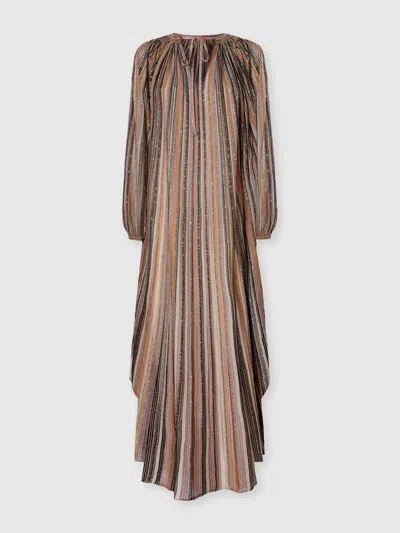 Missoni Ribbed Viscose Lamé Caftan With Wide Sleeves In Multi