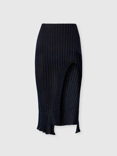 Missoni Ribbed Viscose Lamé Midi Skirt With Slit In Blue