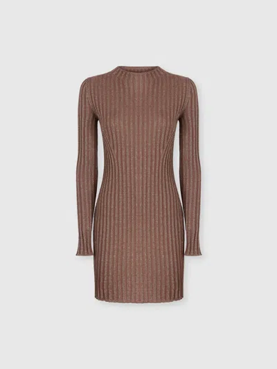 Missoni Ribbed Viscose Lamé Mini Dress In Brown