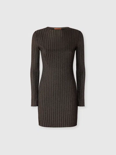 Missoni Ribbed Viscose Lamé Mini Dress In Brown