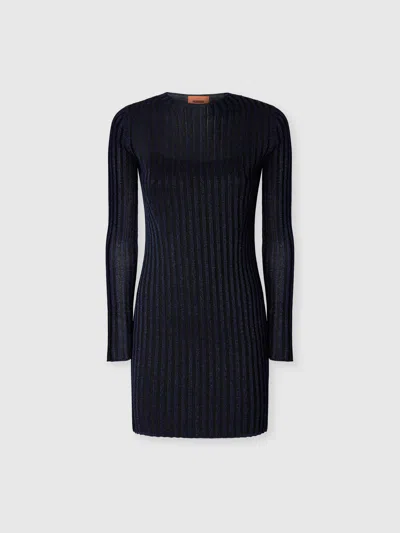 Missoni Ribbed Viscose Lamé Mini Dress In Blue