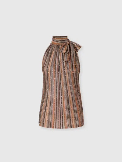 Missoni Ribbed Viscose Lamé Sleeveless Top With Scarf Collar In Multi