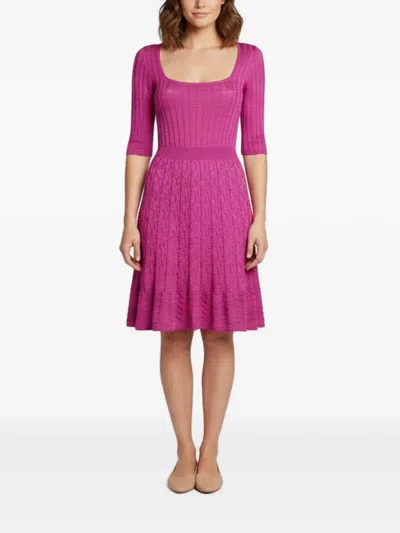 Pre-owned Missoni Ribbed-knit Flared Mid-length Dress In Pink