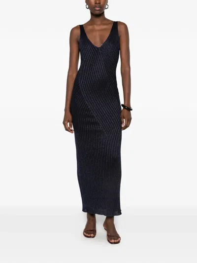 Missoni Ribbed-knit Metallic-effect Maxi Dress In Blue