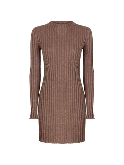 Missoni Ribbed-knit Metallic-thread Dress In Brown