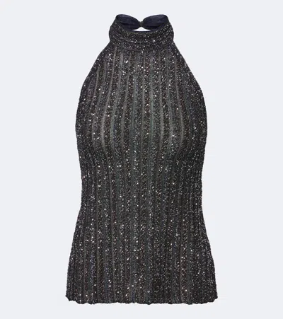 Missoni Sequin-embellished Striped Metallic Crochet-knit Halterneck Top In Multi