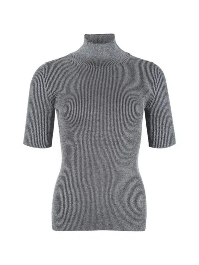 Missoni Ribbed-knit Short-sleeve Sweater In Gray