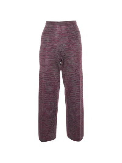 Pre-owned Missoni Ribbed-knit Straight-leg Trousers In Purple