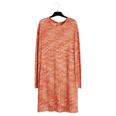 Pre-owned Missoni Robe Fr38 Orange Intarsia Chevrons Dress Uk10 Us8