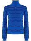 Missoni Viscose And Wool Turtleneck With Tone-on-tone Zigzag In Blue