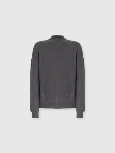 Missoni High-neck Sweater With Tone-on-tone Chevron Pattern In Gray