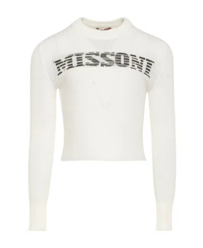 Missoni Round Neck Long-sleeved Sweater In White