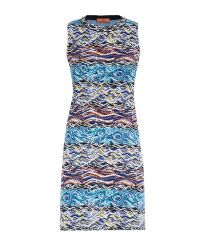 Missoni Round Neck Sleeveless Dress In Clear Blue