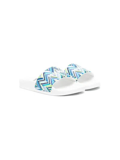 Missoni Kids' Chevron-print Slides In Blue