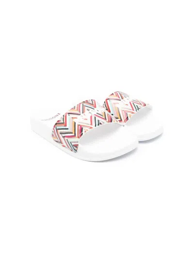 Missoni Kids' Rubber Slippers With Logo And Blue Chevron Pattern In Multicolour