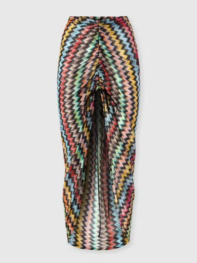 Missoni Ruched Long Skirt In Lamé Viscose With Micro Zigzag Pattern In Multi