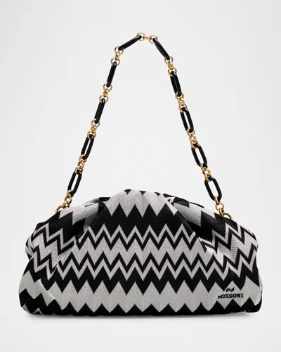 Missoni Ruched Optical Wave Zigzag Pouch Bag In Black