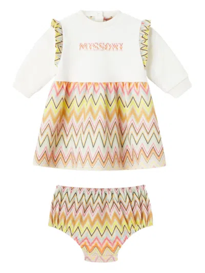 Missoni Babies' Ruffle-trimmed Chevron Dress Set In White