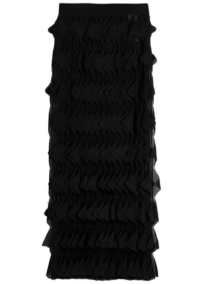 Missoni Ruffled Fine-knit Midi Skirt In Black
