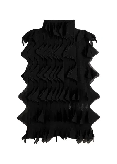 Missoni Ruffled Fine-knit Top In Black