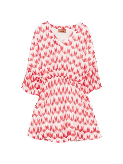 Missoni Kids' Ruffled Patterned Dress In Red