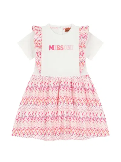 Missoni Babies' Ruffled Zig-zag Pattern Dress In Pink