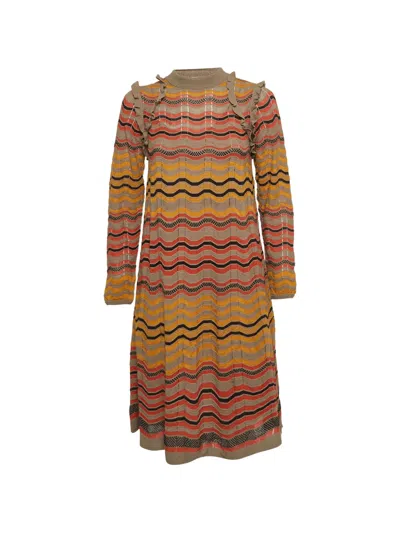 Pre-owned Missoni Ruffled Zigzag-knit Midi Dress In Neutral
