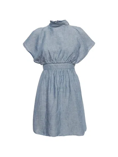 Pre-owned Missoni Ruffle-detail Chambray Midi Dress In Blue