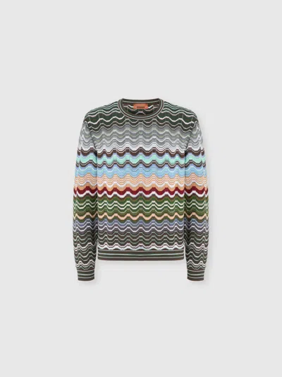 Missoni Rundhalspullover Aus Baumwolle Und Viskose Mit Chevron-muster Und Griechischem Motiv In Multi
