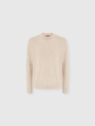 Missoni Crew Neck Sweater In Pure Cashmere With Chevron Pattern In Neutral