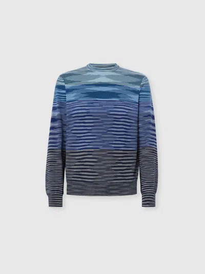 Missoni Crew Neck Sweater In Pure Flame Wool In Blue