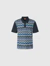 Missoni Short Sleeve Polo With Geometric Zigzag Pattern In Blue