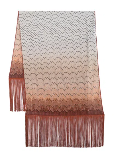 Missoni Rust Brown And Multicolor Fringed Triangle Scarf In Black