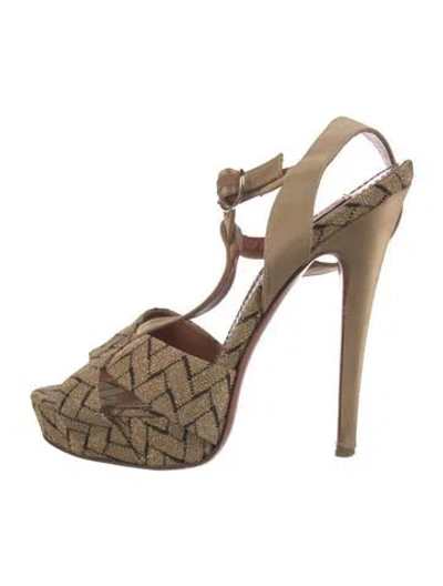 Pre-owned Missoni Satin Printed T-strap Pumps In Gold