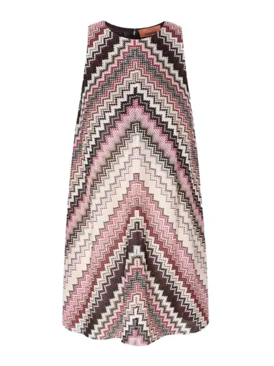 Missoni Mini A-line Dress With Serrated Zigzag Lamé Motif In Multicolour