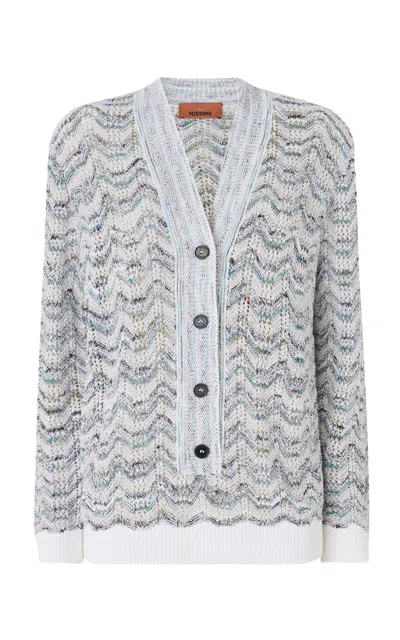 Missoni Scallop Deep-v Buttoned Sweater In Multi