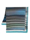 Missoni Chevron Pattern Scarf Fringed Edges In Blue